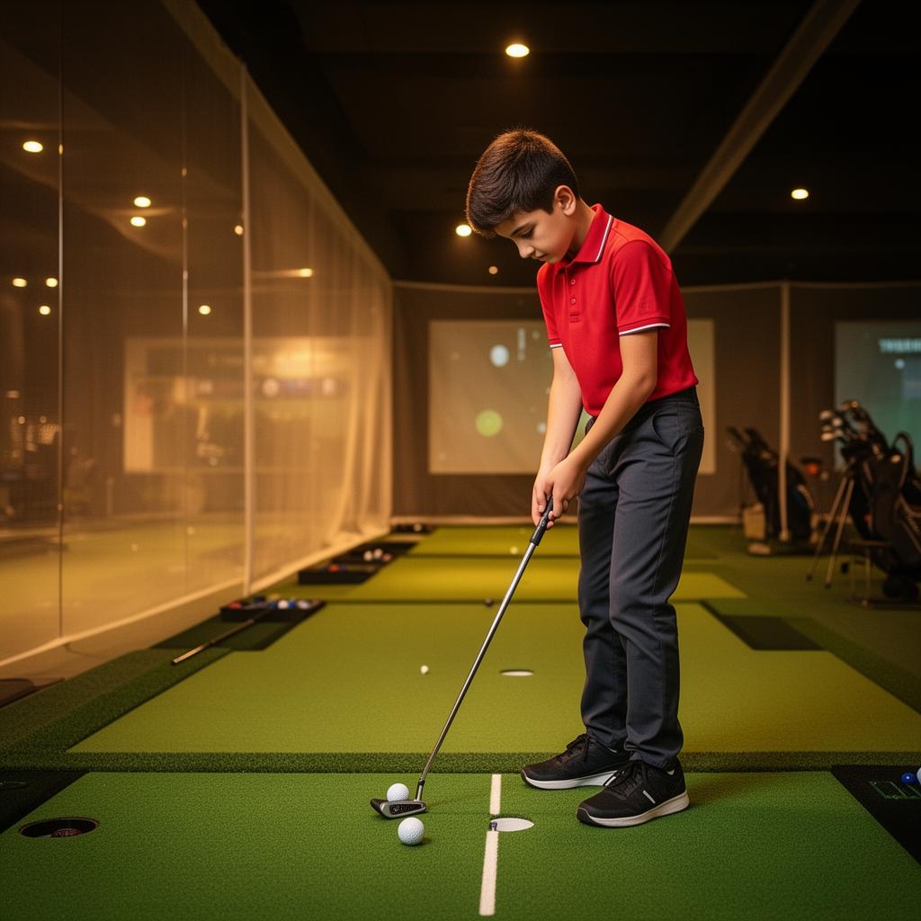 Junior golfer practicing putting