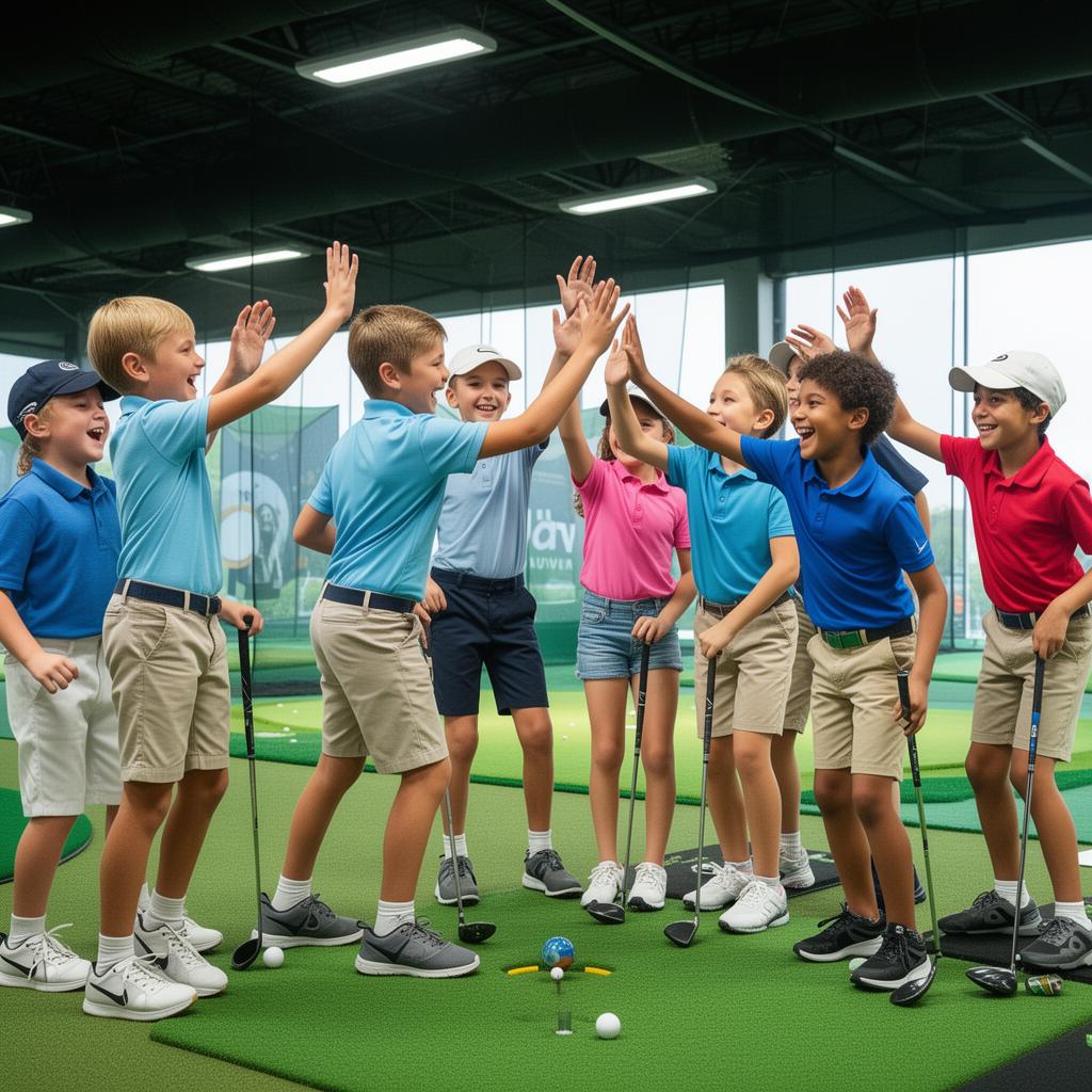 Junior golfers celebrating during skills challenge